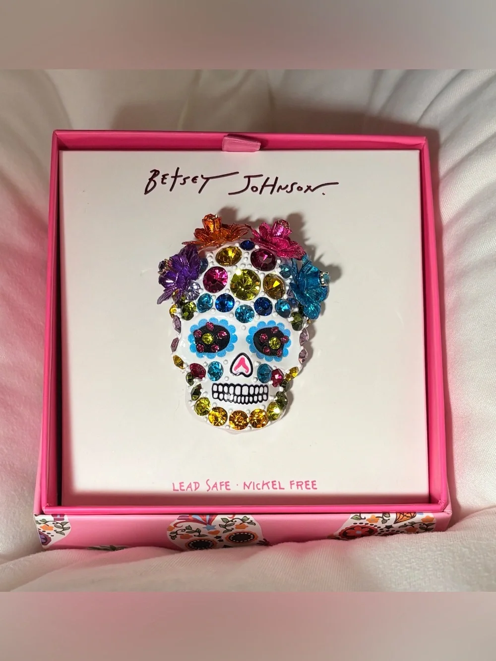 Betsey Johnson Multicolor Sugar Skull Day Of The Dead Brooch NWT